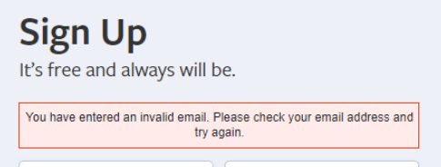 Facebook: you have entered an invalid email