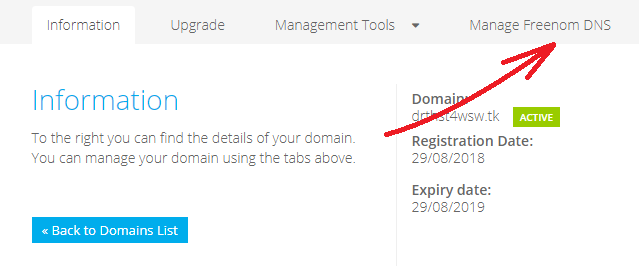 The DNS management section